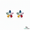 Multicolor Pear Cut Gemstone Flower Stud Earrings – Diamond Center Floral Cluster Earrings for Women