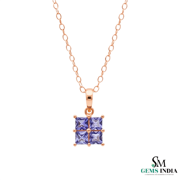 Princess Cut Tanzanite Square Pendant Minimal Square Pendant