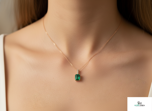 Classic 2.30 carat Emerald cut Natural Emerald Pendant Necklace in 14K Gold Gift for Her