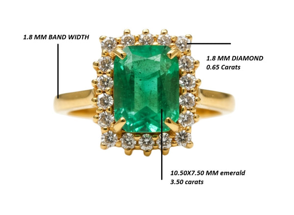Elegant 3.50 carat Cushion Cut Natural Emerald And Diamond Statement Ring In 14K Gold