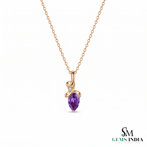 Pear Cut Amethyst Pendant With Diamond Accent & Curved Swirl Design