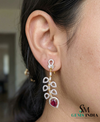 Pear Cut Ruby & Diamond Leaf Drop Earrings - Elegant Ruby Dangle Statement Earrings for Women
