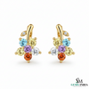 Multicolor Gemstone Flower Drop Earrings– Diamond Accent Floral Cluster Dangle Earrings for Women