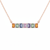 Rainbow Bar Necklace in 14k Gold Emerald Cut Multicolor Pendant