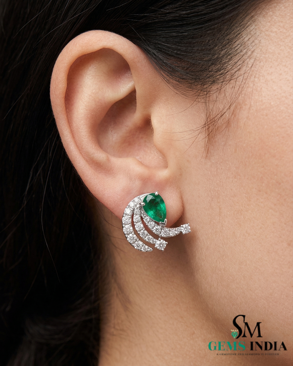 Pear Shape Emerald Earrings with Diamond Swirl – Fine Gold Jewelry
