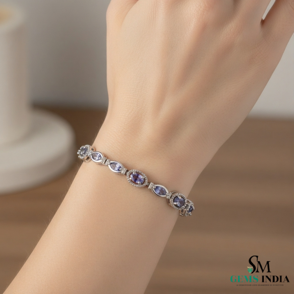 Luxury Oval and Marquise Tanzanite & Diamond Tennis Bracelet for Women