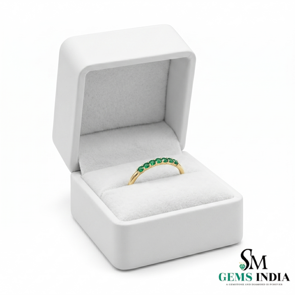 Natural Emerald Half Eternity Ring in Solid 14K Gold – Minimalist Stackable Band for Women