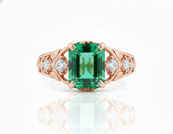 2.80 carat Octagon Natural Emerald And Diamond Engagement Ring in 18k gold Gift For Her
