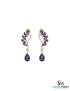 Marquise Cut and Pear Amethyst & Diamond Leaf Drop Earrings in 14K; Gold