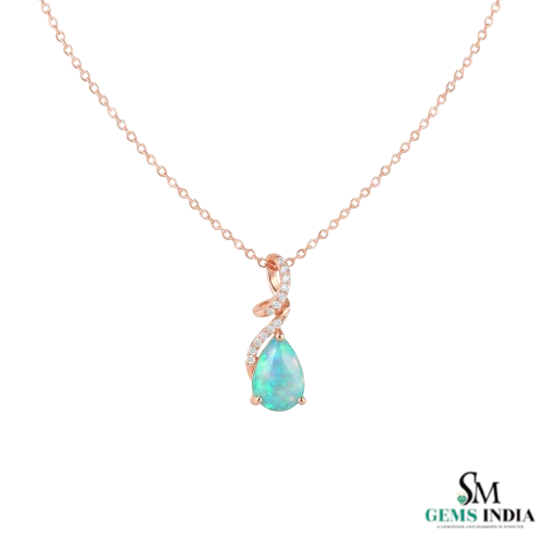 Teardrop Blue Opal Pendant with Diamond Twist – Fine Gold Jewelry