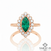 Classic Emerald Halo Ring Marquise Cut Green Stone in 14K Gold Fine Jewlery Gift for Her