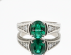 3.20 carat Oval cut Natural Emerald & Diamond Accent Ring with Split Shank Band