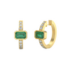 Minimalist Gold Modern Hoop Earrings Featuring Emerald Cut Natural Emerald Green Gemstone