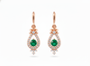 2 carat Round Natural Emerald Drop Earrings for Women Antique Gold Diamond Halo