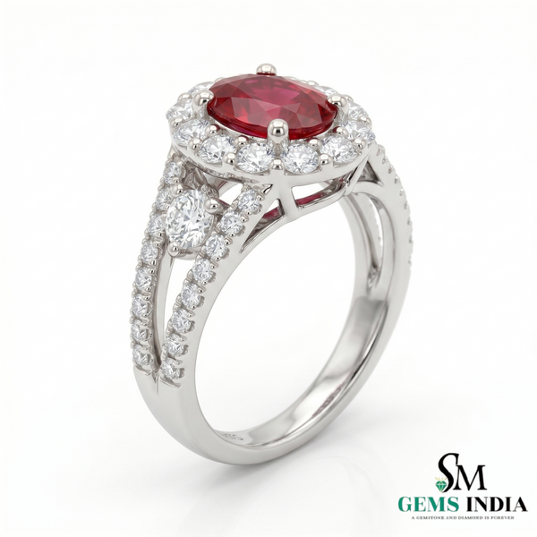 Oval Shape Ruby And Diamond Engagement Ring - 14k Solid Gold July Birthstone Anniversary Wedding Ring