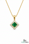 Natural Green Princess Emerald Drop Pendant with Diamond Accents