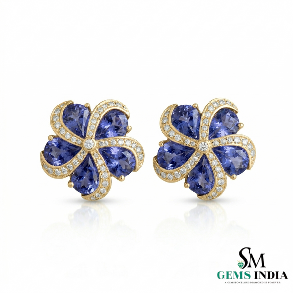 Elegant Tanzanite Blossom Stud Earrings with Diamonds