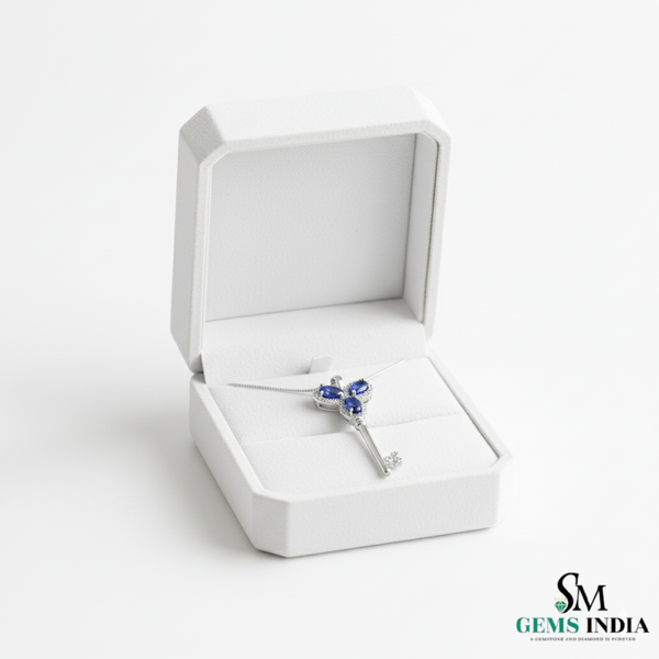 Natural Oval Tanzanite Key Pendant with Diamond Halo