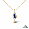 Round Three-Stone Blue Sapphire Diamond Pendant – Elegant Twist Design