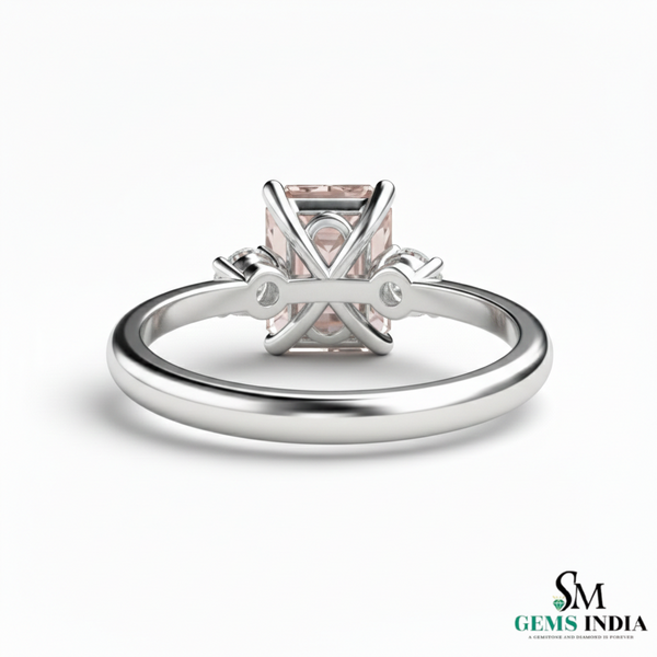 Emerald Cut Morganite Diamond Promise Ring in 18K Gold - Gift For Her