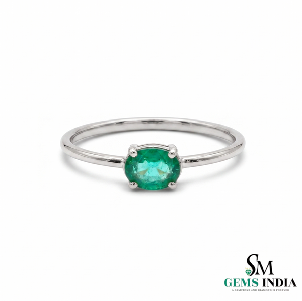 Natural Emerald Solitaire Ring – Oval Cut in 14K Gold