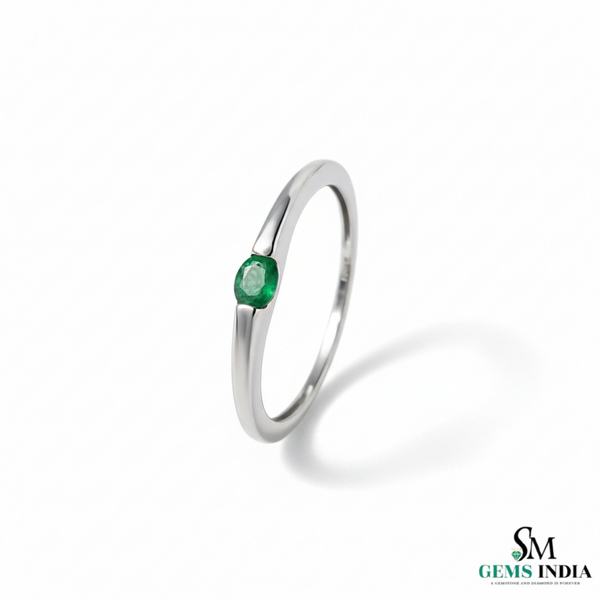 Minimalist Oval Emerald Solitaire Ring - Emerald Engagement Ring
