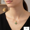 Pear shaped Natural Emerald and Diamond Four-Leaf Clover Pendant in 14K Gold Gift for her