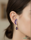 Marquise Cut and Pear Amethyst & Diamond Leaf Drop Earrings in 14K; Gold