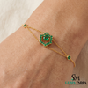 Emerald Cluster Flower Bracelet with Dual Chain – Minimal Gold Bracelet