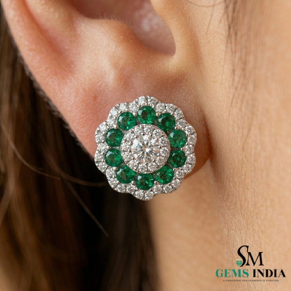 Minimal Curved Emerald and Diamond Earrings – Everyday Elegant Jewelry