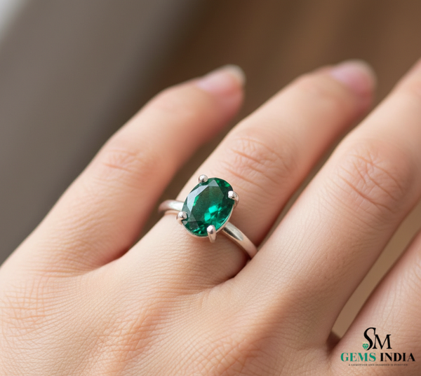 Oval Cut Green Emerald Solitaire Ring – Minimalist Engagement Ring