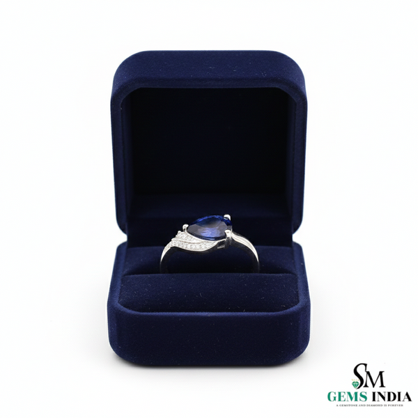 Luxury Pear Cut Sapphire & Diamond Ring in 14k and 18k Gold - Unique Sapphire Ring