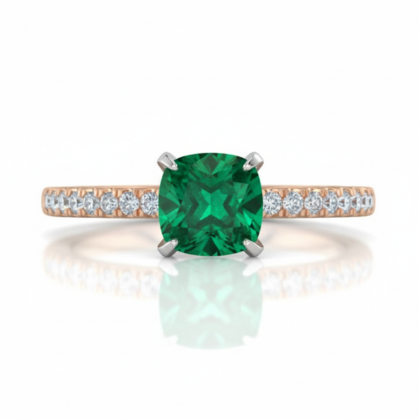 1.10 Carat Natural Emerald Cushion Cut Ring with Diamond Ring Engagement or Anniversary Ring