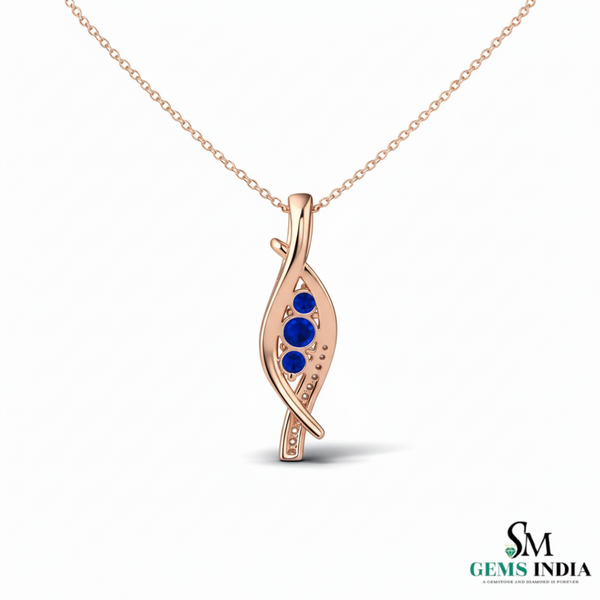Round Three-Stone Blue Sapphire Diamond Pendant – Elegant Twist Design