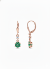 Round Natural Emerald & Diamond Drop Earrings in 14K Gold Dainty Lever back Design