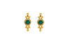 Boho Round Natural Emerald Stud Earrings in 14k Gold Vintage Beaded Design