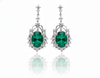 5.50 carat Oval Natural Emerald and Diamond Dangle Earrings in 14K Gold Green Gemstone Jewelry