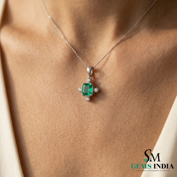 Natural Emerald Octagon Pendant Necklace - Elegant Daily Wear Necklace