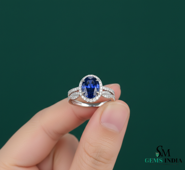 Vintage Style Designer Oval Blue Sapphire Diamond Ring