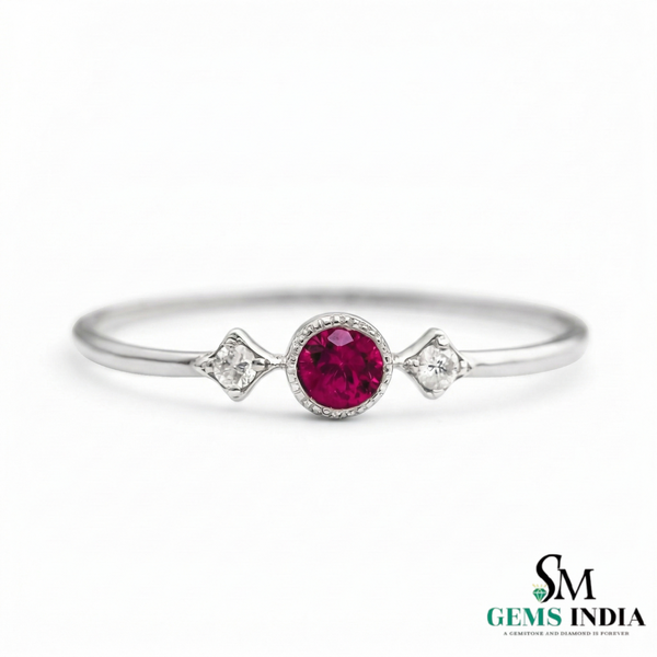 Round Ruby & Diamond Ring - Delicate Ruby Birthstone Ring for Women