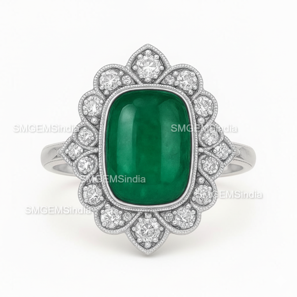 Genuine Vintage Emerald Cut Cabochon Diamond Engagement Ring in 18k Gold