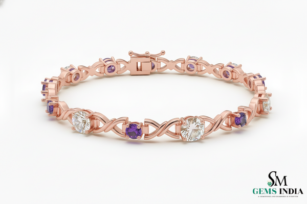 Infinity Link Amethyst Diamond Bracelet for Women - Fine Gold Jewelry