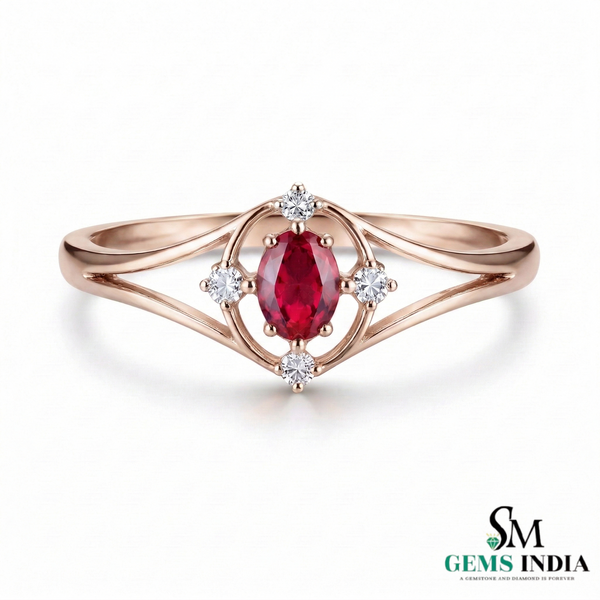 Vintage Style Oval Ruby and Diamond Ring - Romantic Ruby Jewelry
