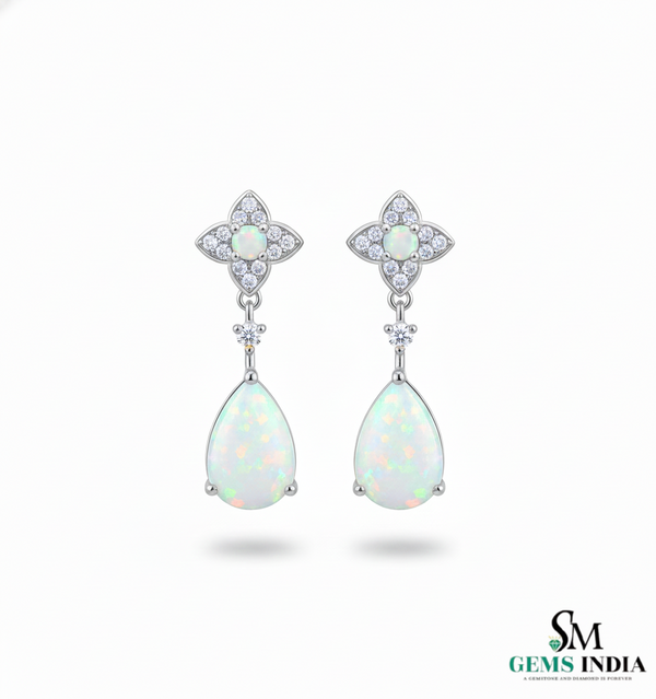 Pear Opal Stud with Round Opal Diamond Drop Earrings – October Birthstone