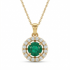 Timeless Round Emerald & Diamond Halo Pendant - Fine emerald jewelry for women