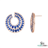 Oval Cut Blue Tanzanite & Diamond Crescent Hoop Earrings in 18k Gold