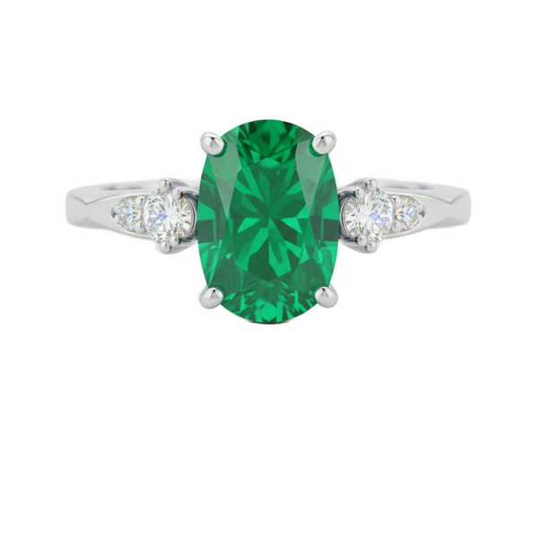 1.20 carat Oval Cut Natural Emerald and Diamond Trio Ring for Women Engagement Ring