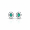 Oval Natural Emerald Stud Earrings 14k Gold Diamond Halo Earrings