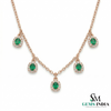 Elegant Oval Emerald Station Necklace with Diamond Halo - Gift for her