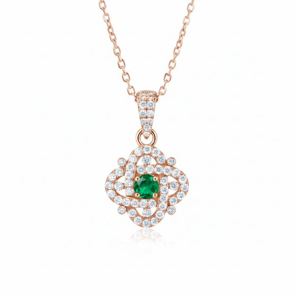 0.75 carat Round shaped Natural Emerald intertwined loops Cluster Pendant in 14k yellow gold